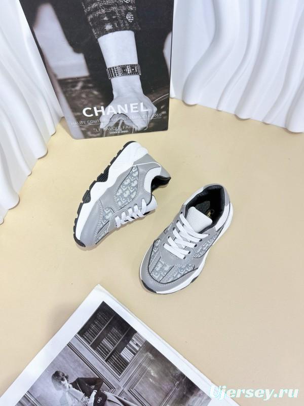 2024 Kids CHANEL Black White Leather Sneakers