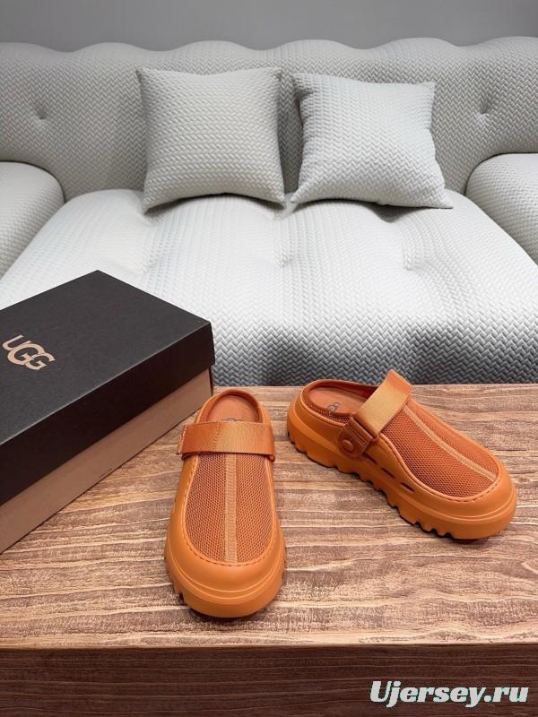 2025 UGG Brown Leather Mesh Slippers KFY00220