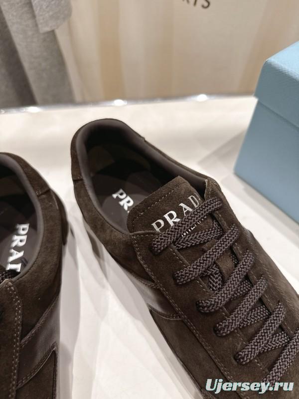 2025 Women Prada Brown Suede Lace-Up Sneakers