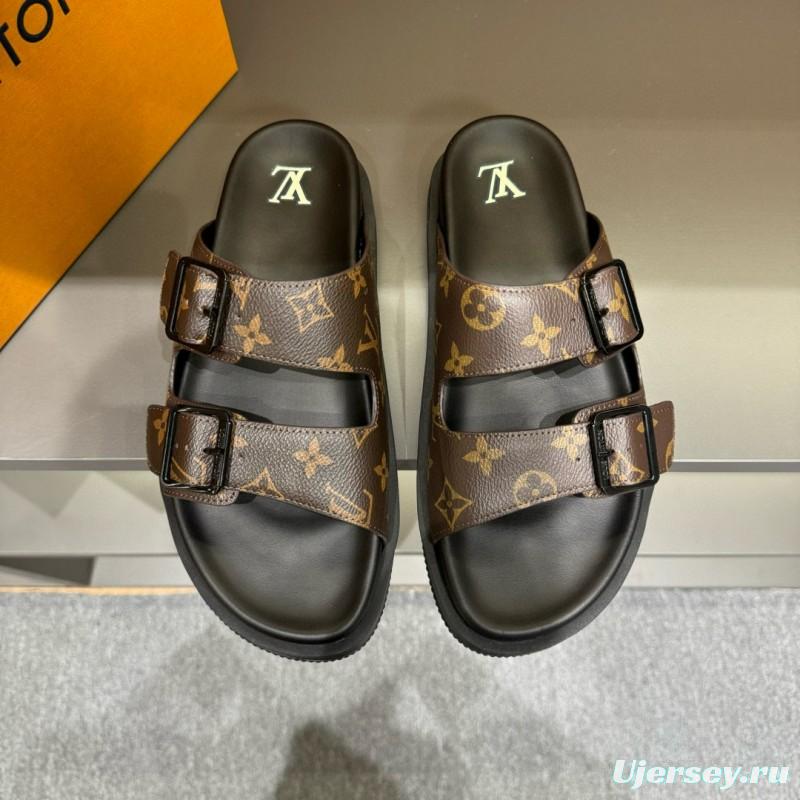 2024 Men Louis Vuitton Brown Leather Slippers MJ00210
