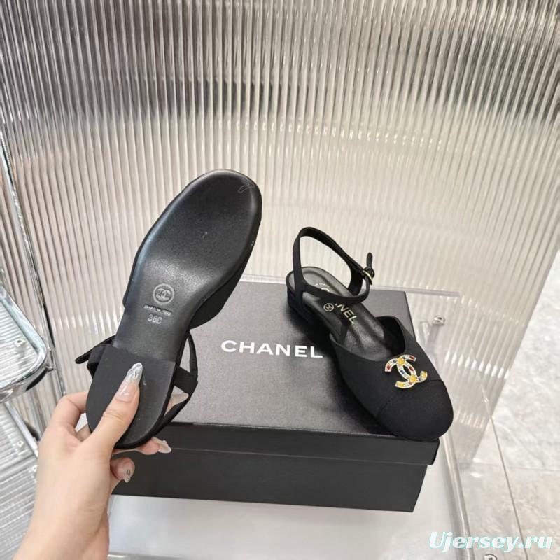 2025 Women Chanel Black Fabric Slingback Sandals