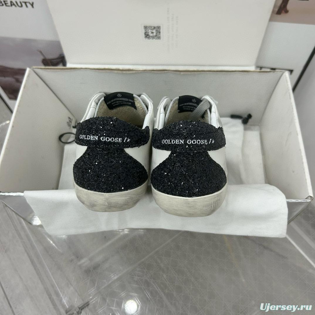 2025 Women GGDB White Gold Black Leather Sneakers