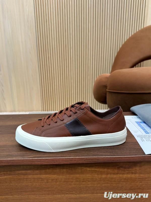 2025 Men TOM FORD Brown Black Leather Sneakers LY00360