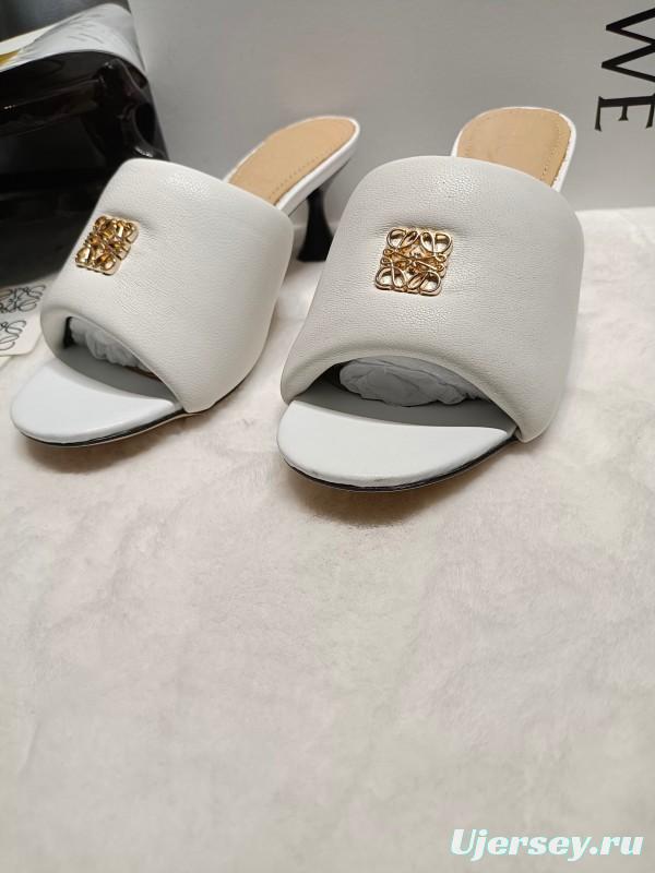 2025 Women Loewe White Leather Slide Heels LY00270
