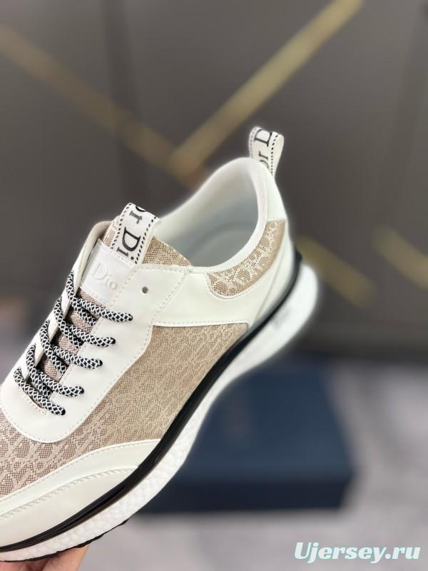 2024 Unisex Dior Beige White Fabric Leather Sneakers MJ00270