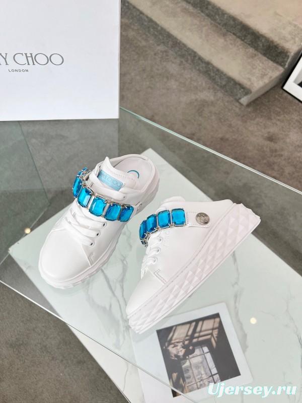 2025 Women Jimmy Choo White Blue Leather Sneakers LY00350