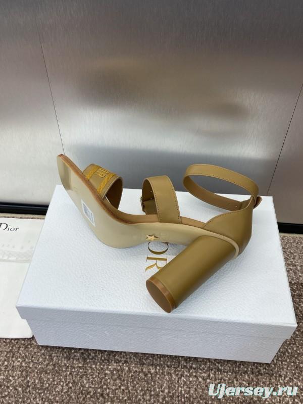 2025 Women Dior Yellow Leather Embroidered High Heel Sandals