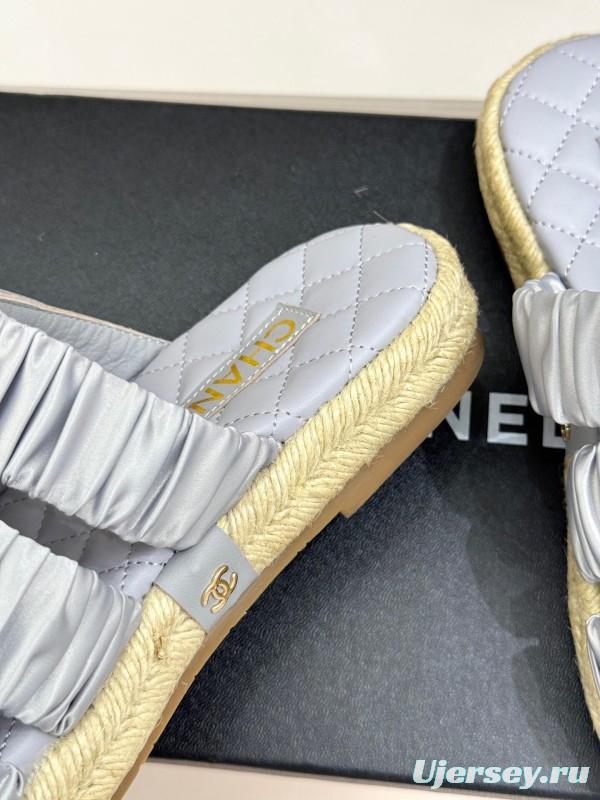 2025 Women Chanel Silver Leather Slippers KFY00230