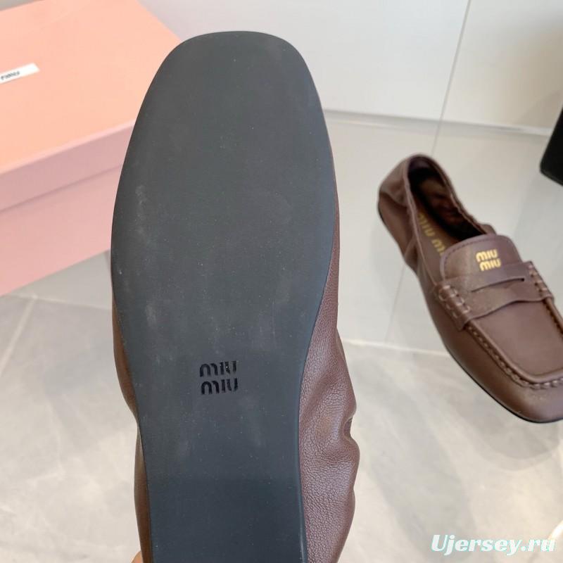 2025 Women Miu Miu Brown Leather Loafers