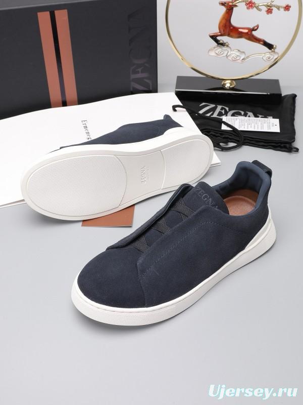 2024 Men Ermenegildo Zegna dark blue suede low top sneakers MJ00240