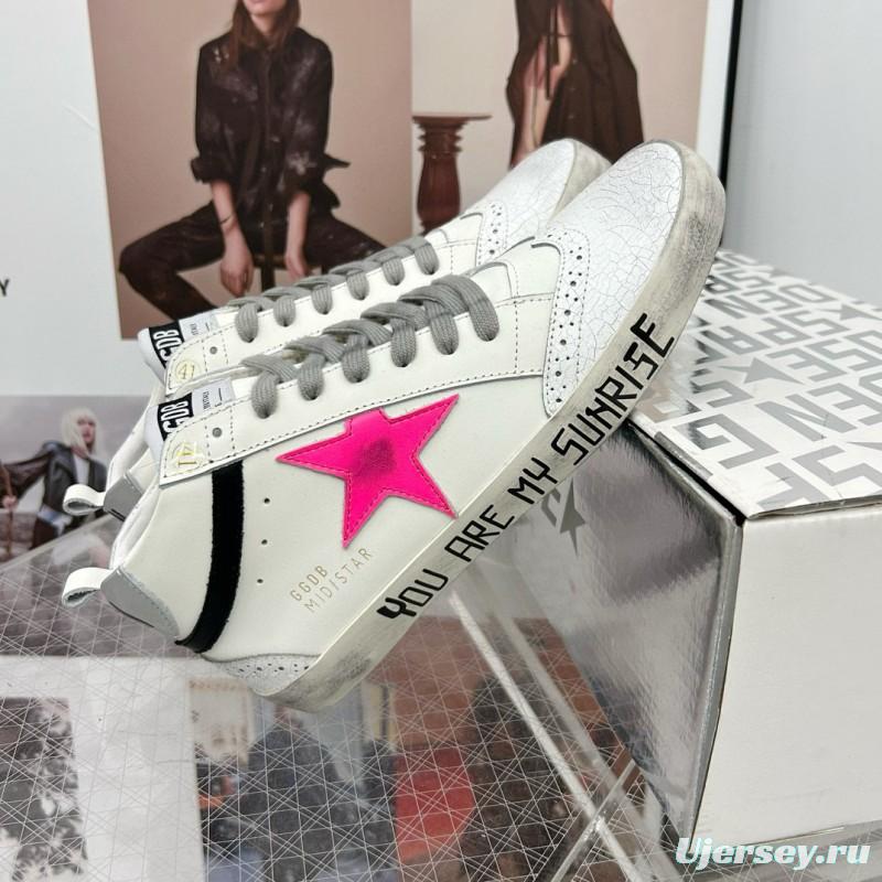 2024 Unisex GGDB White Pink Leather High Top Sneakers MJ00300