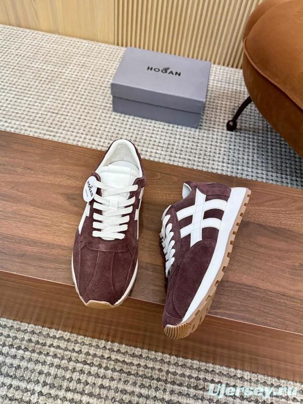 2025 Unisex HOGAN Burgundy White Suede Leather Sneakers