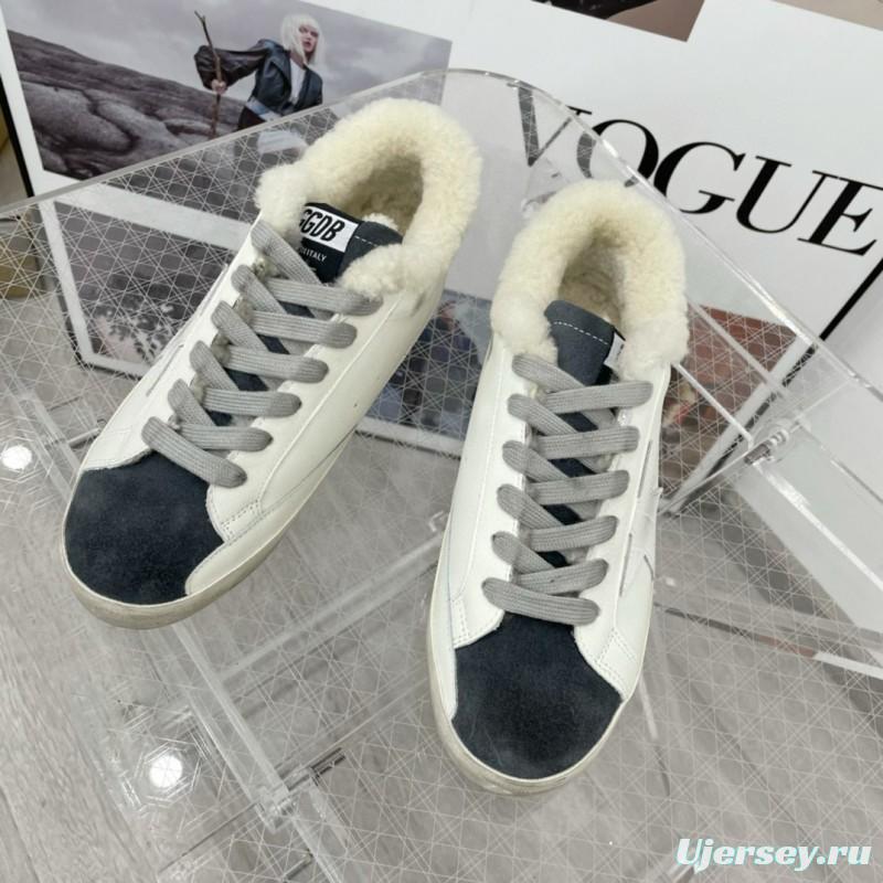 2025 Women GGDB White Black Shearling Leather Sneakers