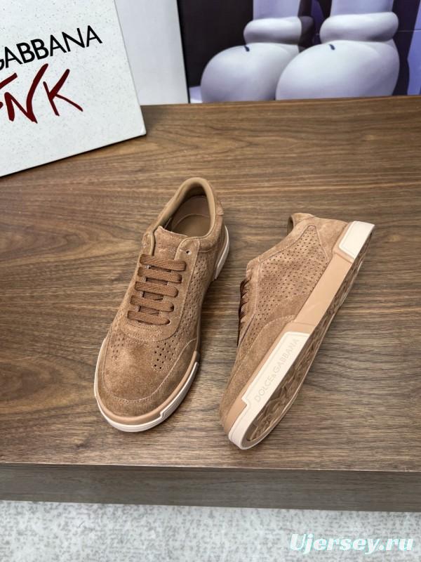 2025 Men Dolce & Gabbana Brown Suede Casual Sneakers LY00280