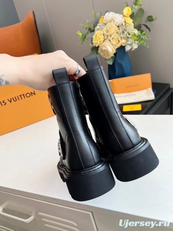 2024 Women Louis Vuitton Black Calf Leather Ankle Boots MJ00310