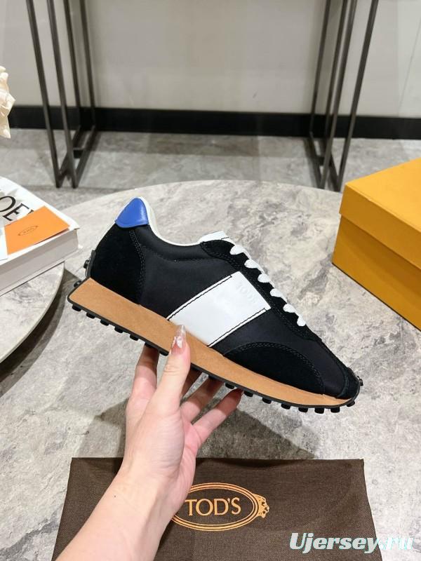 2025 Women TOD'S Black White Nylon Calfskin Sneakers