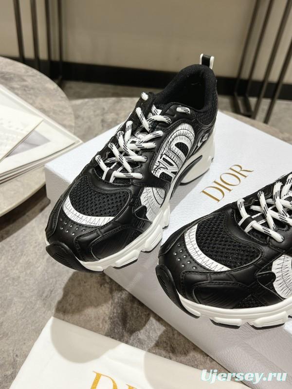 2025 Women Dior Black Leather Mesh Sneakers