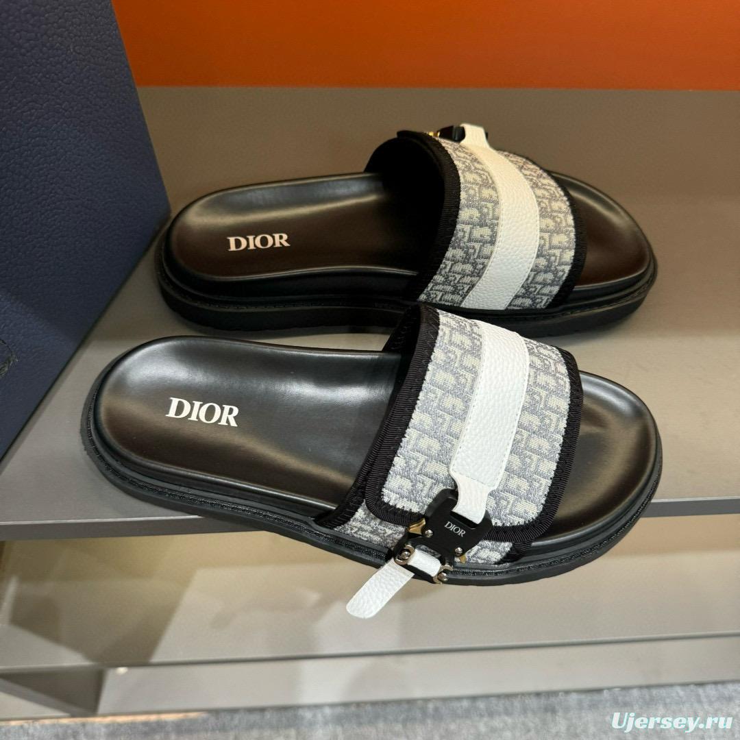 2024 Slippers Dior Black White Canvas Leather Slippers