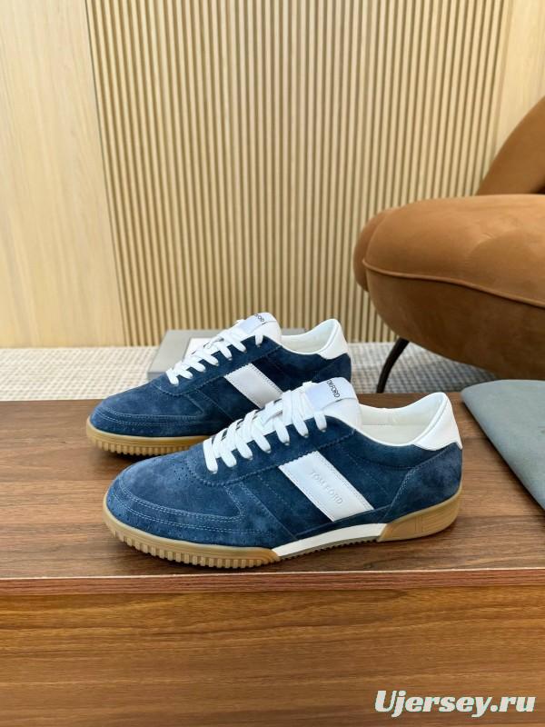 2025 Men TOM FORD Blue White Suede Sneakers LY00360