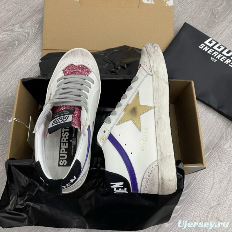 2024 Unisex GGDB White Purple Gold Leather High Top Sneakers MJ00300