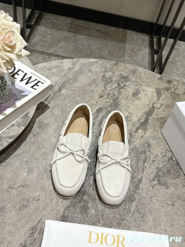 2025 Women Dior White Suede Loafers