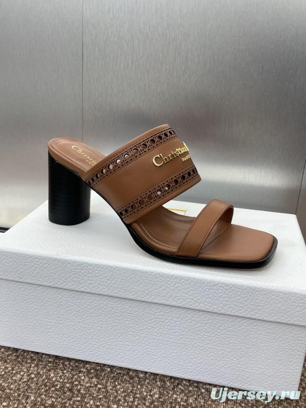 2025 Women Dior Brown Leather Sandals