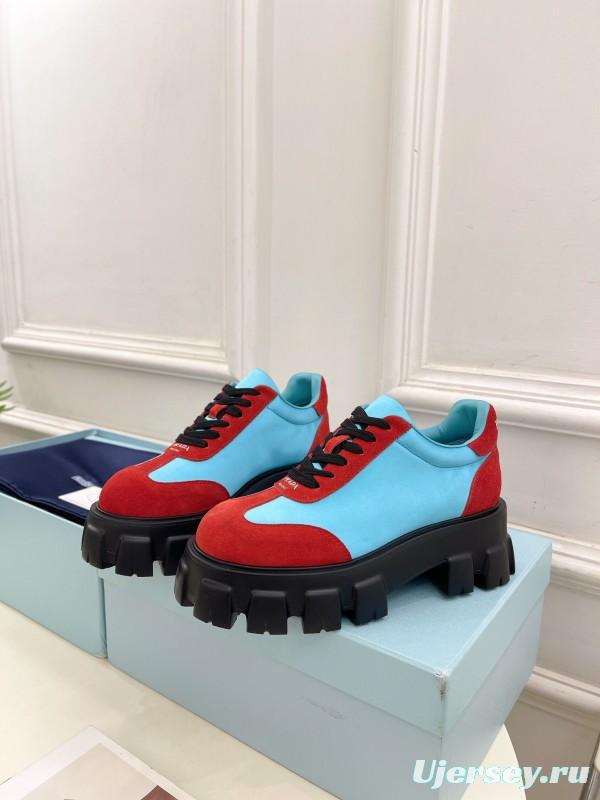 2025 Unisex Prada Blue Red Suede Silk Casual Sneakers KFY00310(F)/KFY00330(M)