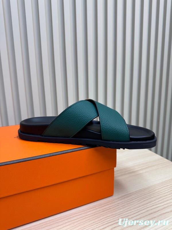 2025 Slippers Hermès Green Orange Leather