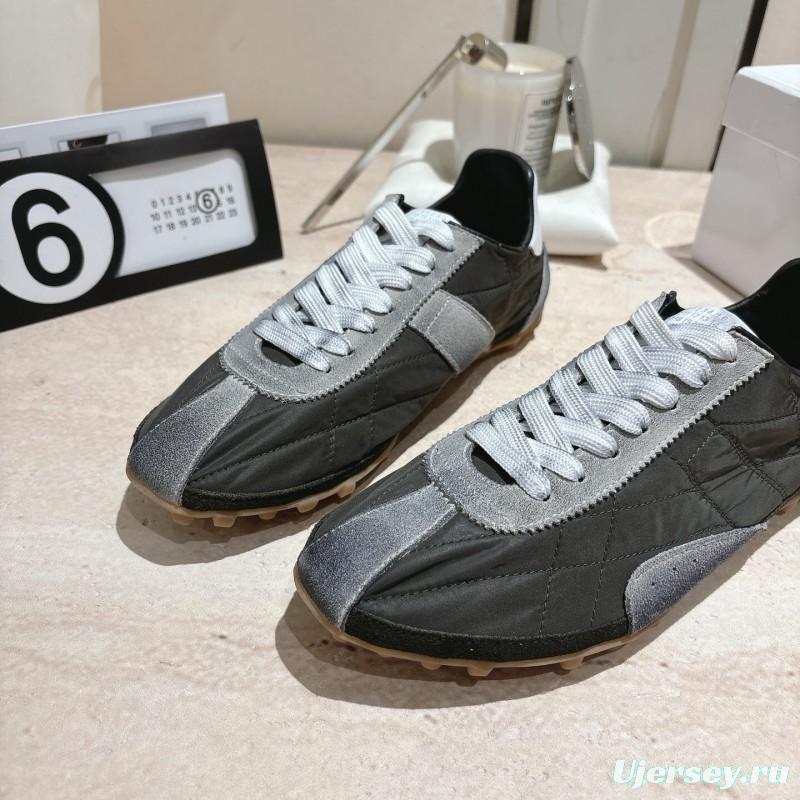 2025 Unisex Maison Margiela Black Grey Nylon Suede Sneakers Distressed LY00360
