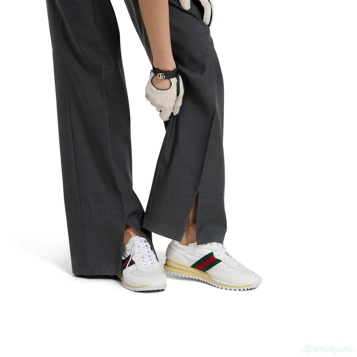 2025 Unisex Gucci White Black Red Fabric Sneakers Detachable Adjustable Ankle Strap LY00340