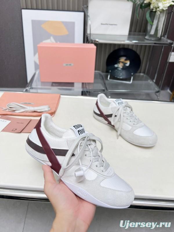 2025 Women Miu Miu White Burgundy Grey Suede Leather Sneakers LY00