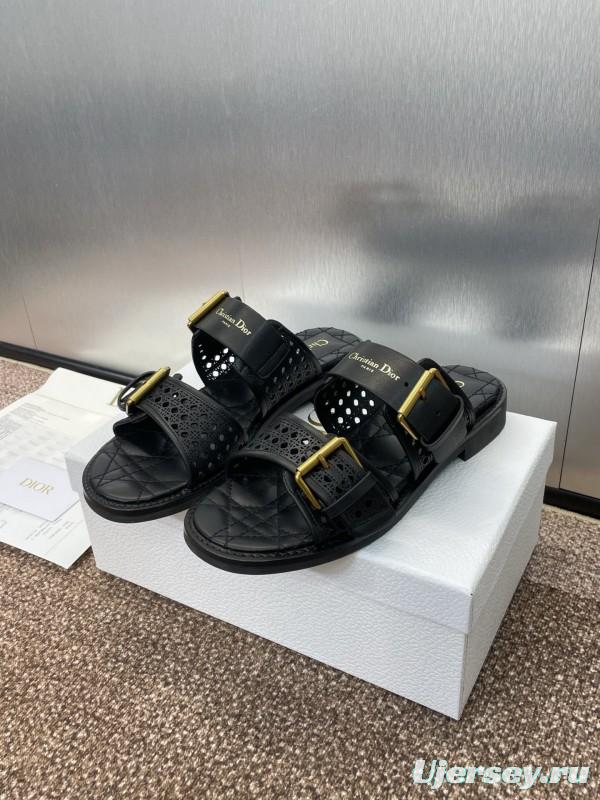 2025 Women Dior Black Leather Sandals Buckle LY00300