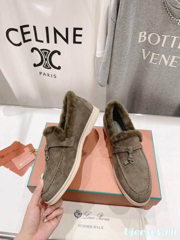 2024 Women LP Gray Suede Shearling Loafers MJ00300