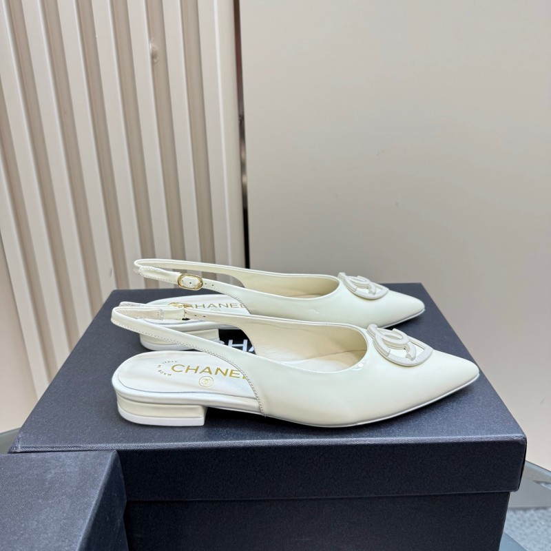 2025 Women Chanel White Leather Slingback Pumps