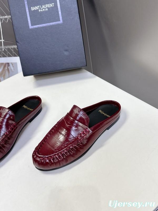 2025 Women Yves Saint Laurent Burgundy Leather Loafers