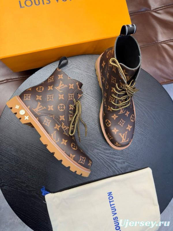 2024 Men Louis Vuitton Brown Leather Ankle Boots MJ00440