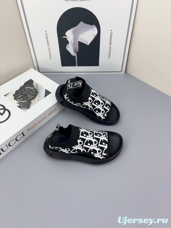2025 Kids Dior Black White Fabric Sandals