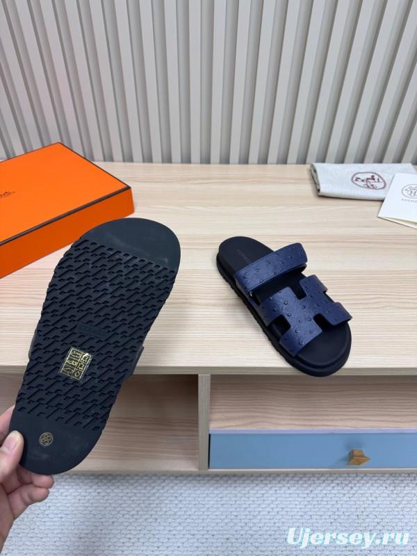 2025 Slippers Hermès Dark Blue Leather Slippers