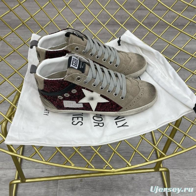 2024 Unisex GGDB Red Black White Suede Glitter High-Top Sneaker MJ00300