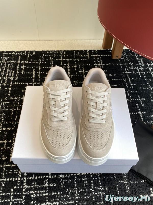 2025 Women Celine Beige Suede Platform Sneakers CELINE Embroidery