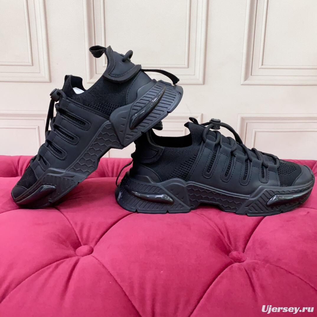 2025 Unisex Dolce & Gabbana Black Leather Knit Sneakers LY00340