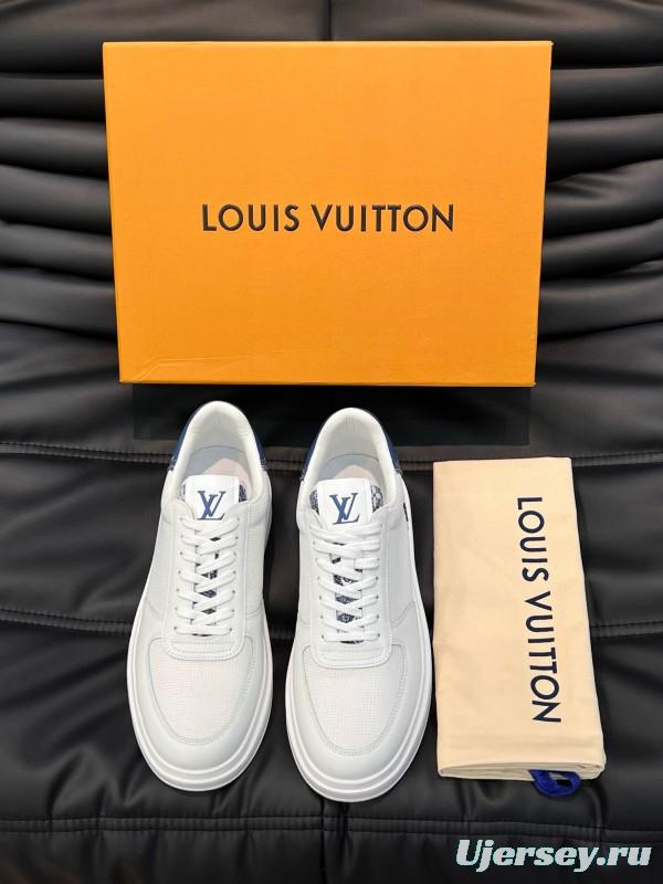 2024 Men Louis Vuitton White Blue Mesh Leather Sneakers MJ00400