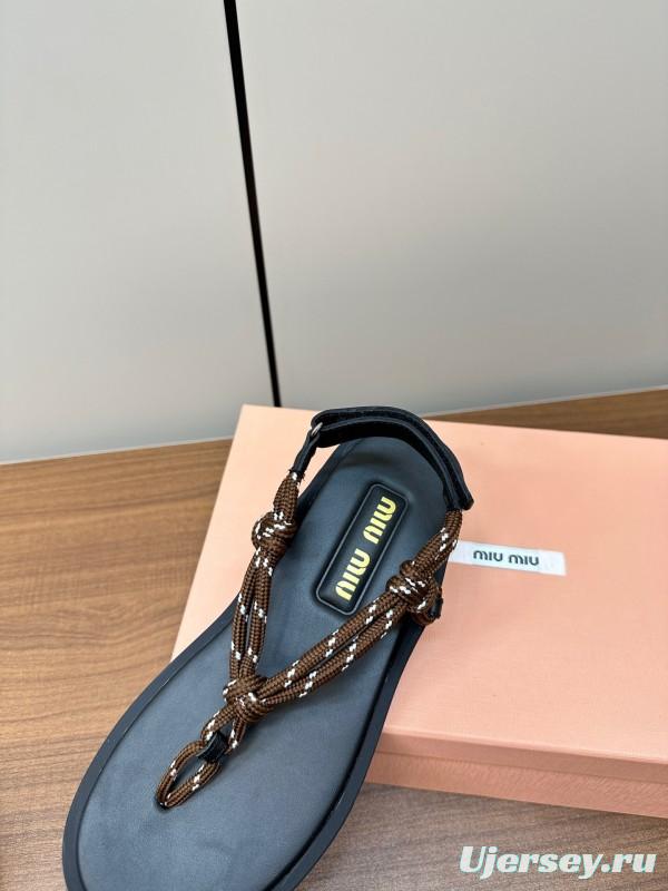 2025 Women Miu Miu Brown Leather Sandals
