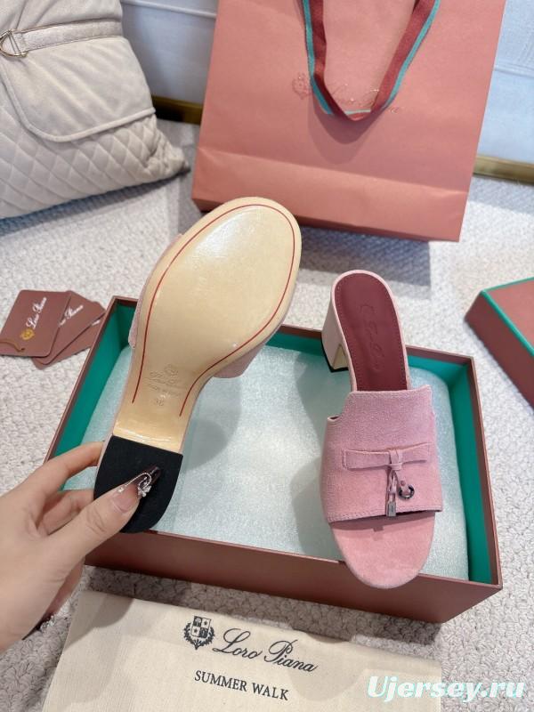 2025 Women LP Pink Suede Heeled Mules