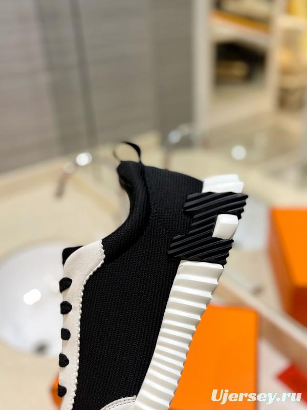 2024 Unisex Hermès black white fabric sneakers