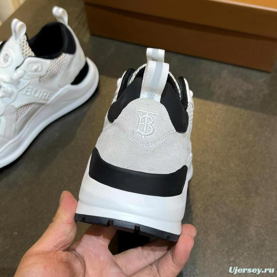 2025 Unisex Burberry White Grey Suede Calf Leather Sneakers Vintage Check MJ00380