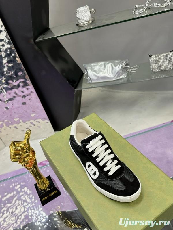 2024 Unisex Gucci Black White Leather Sneakers MJ00310