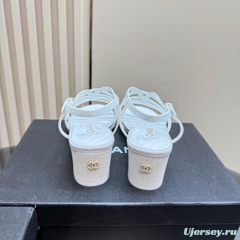 2025 Women Chanel White Suede Sandal KFY00290
