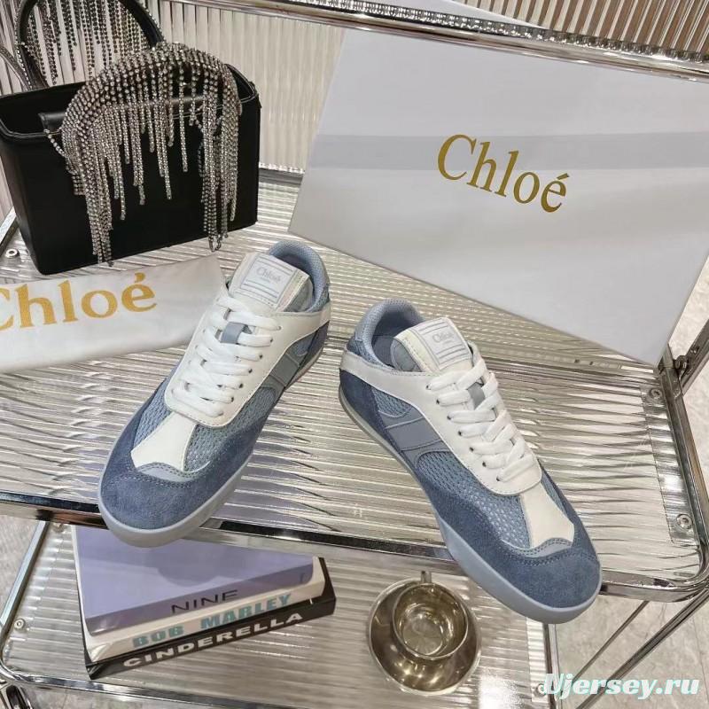 2025 Women Chloé Blue White Suede Leather Casual Sneakers LY00280