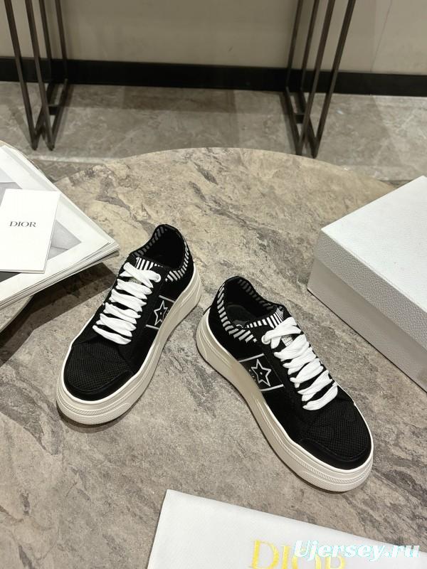 2025 Women Dior Black White Knit Leather Platform Sneakers KFY00330